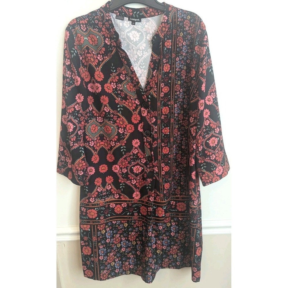 Desigual Valeria Dress Women's Size L Floral Hippie Boho Cultural‎ Knee Length
